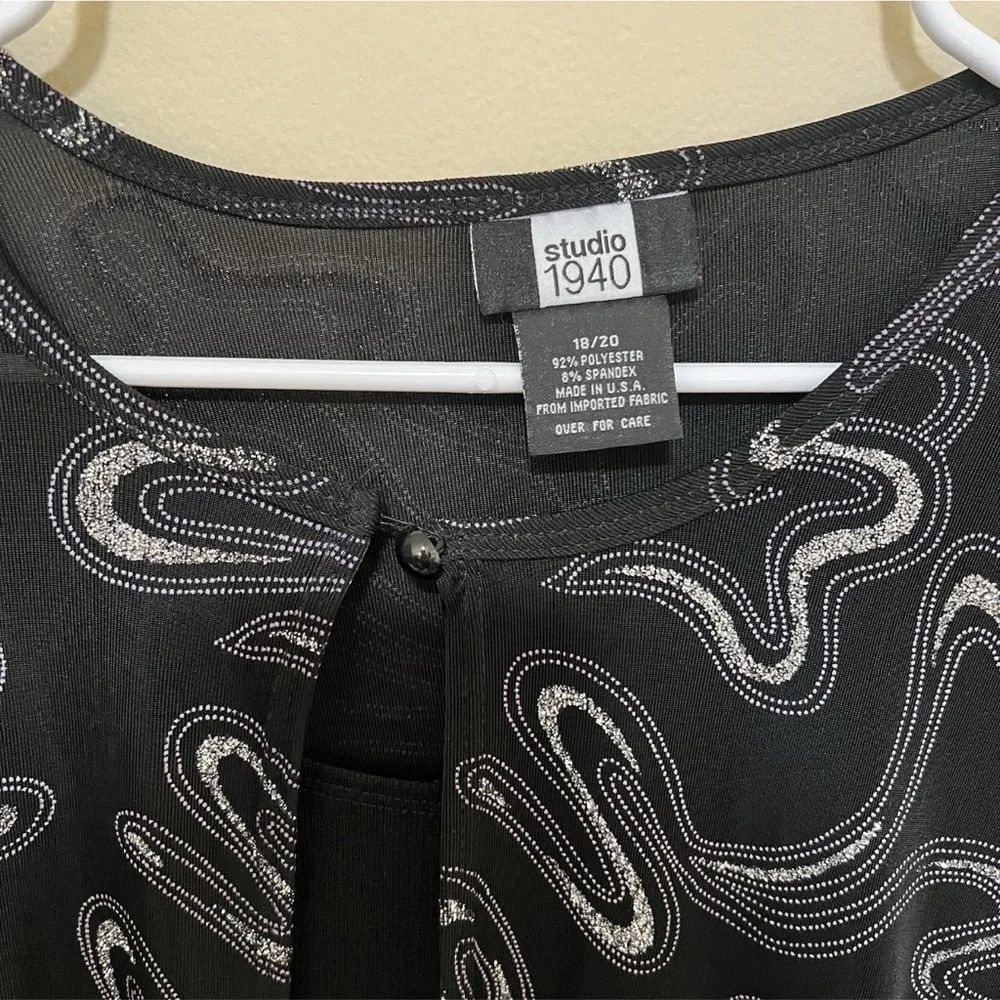 Studio 1940 18/20 Y2K Cardigan Set Glitter Swirls Black Slinky Women